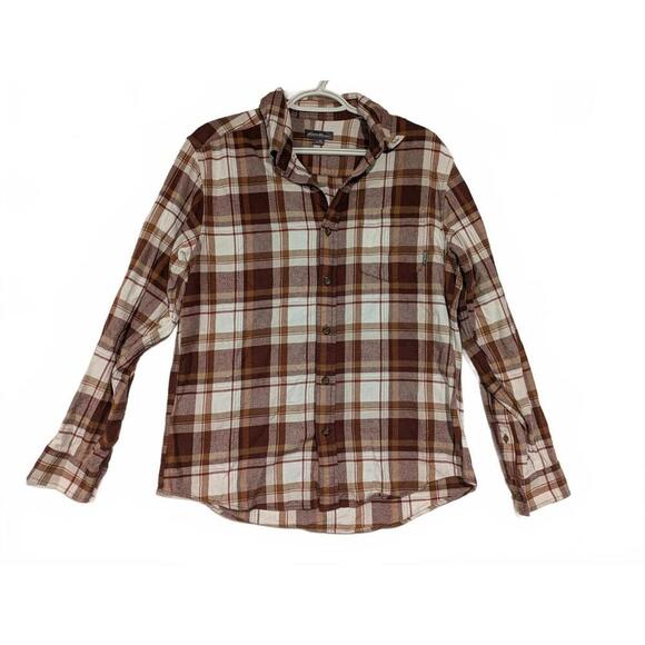 Eddie Bauer Plaid Button-Up Shirt Mens Medium Brown - Picture 1 of 14